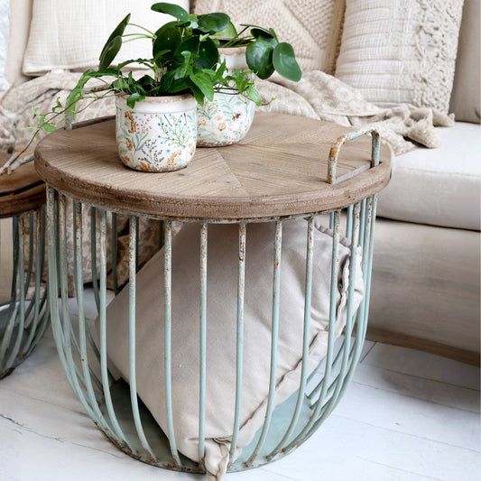 Chic Antique – Soffbord Set om 2 i Järn & Cypressträ (Vintage)