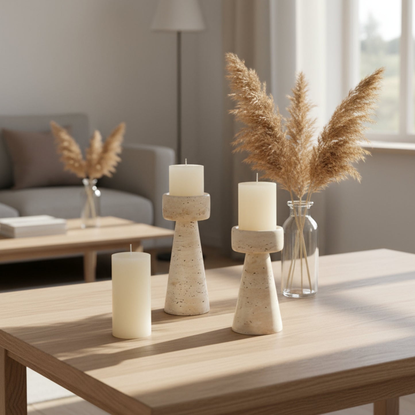 Ljusstake Travertin – unikt naturmönster blockljus