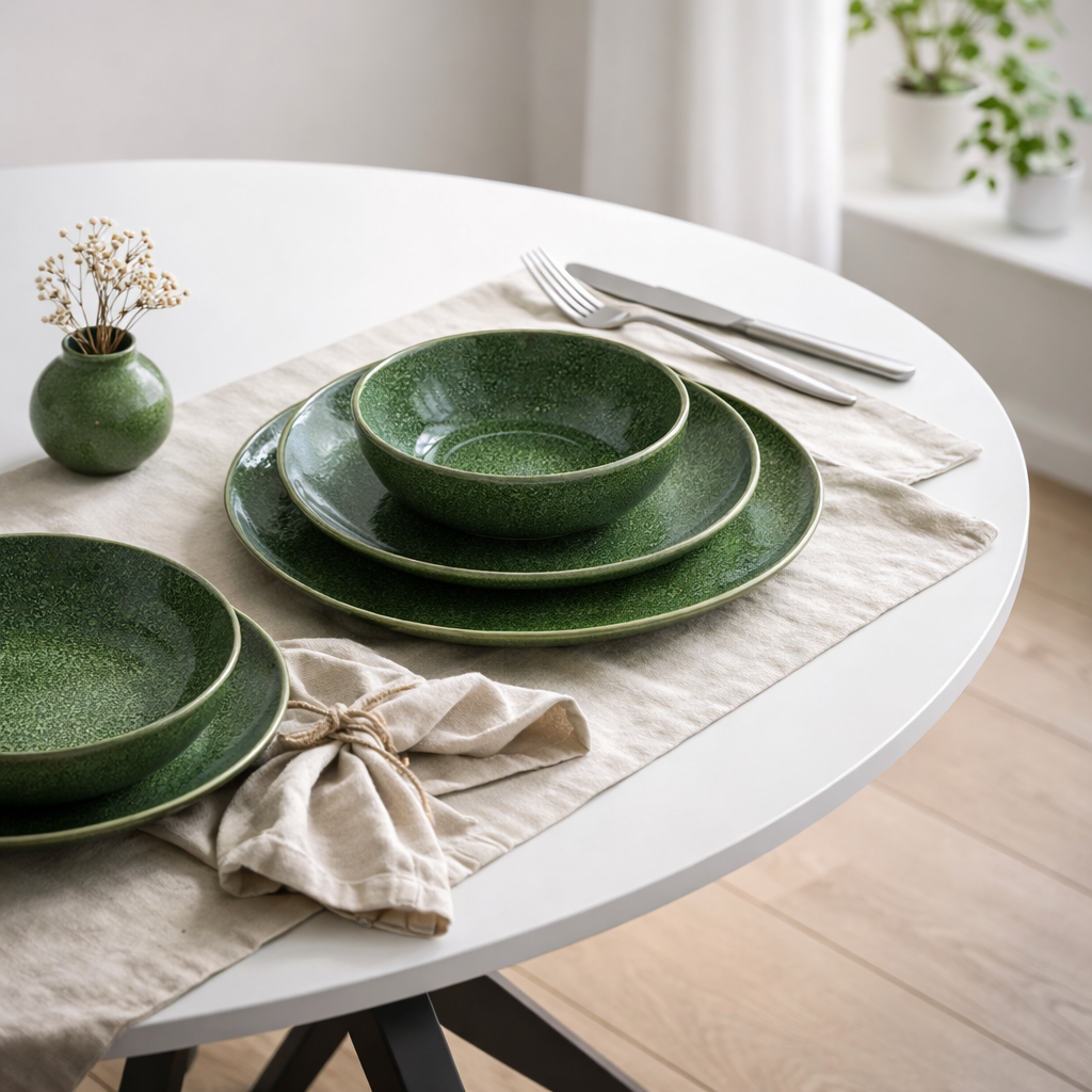 Tallrik i Stengods – Grön | ANNABELLE