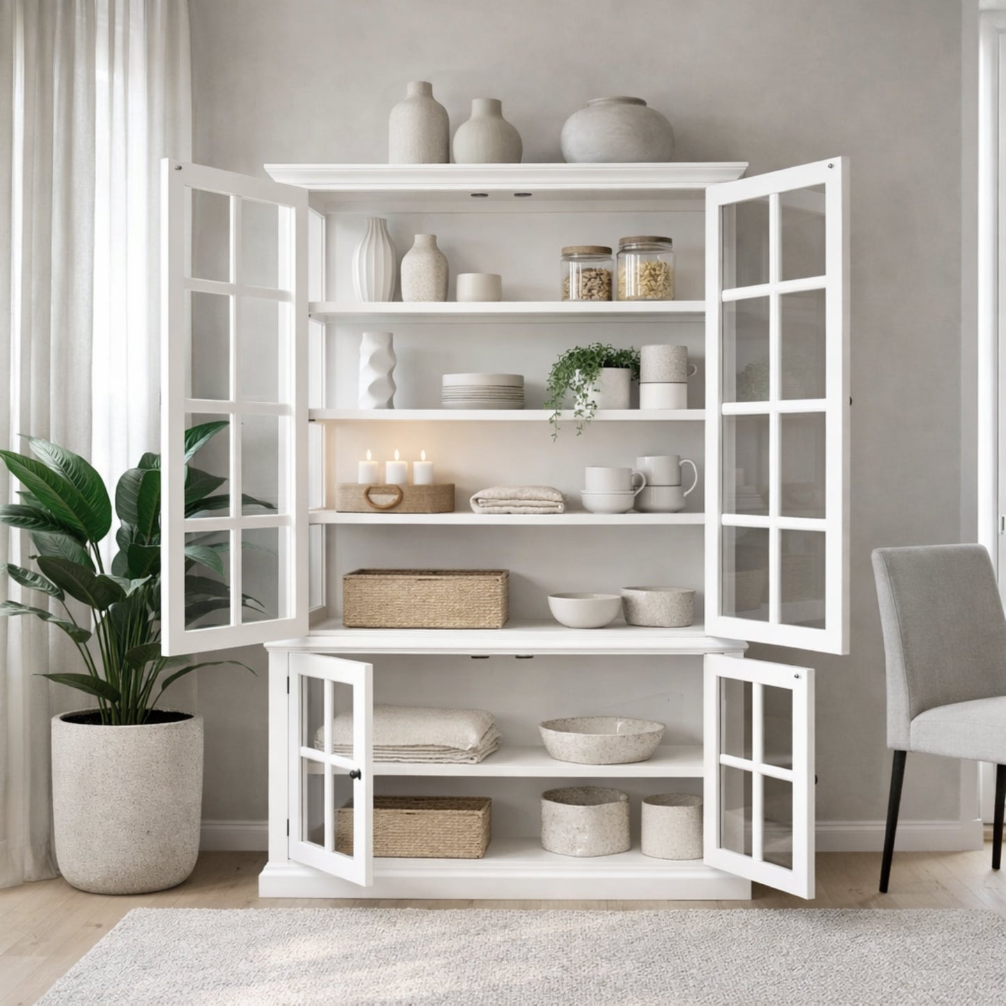 Vitrinskåp Vintage Vit med 4 Dörrar & Hyllor | Marseille