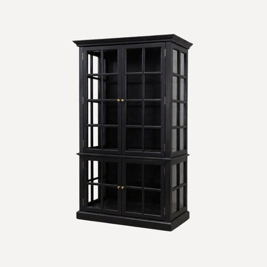 Majestätiskt Vitrinskåp i svart tidlös elegans | 4 Dörrar & Hyllor | Marseille
