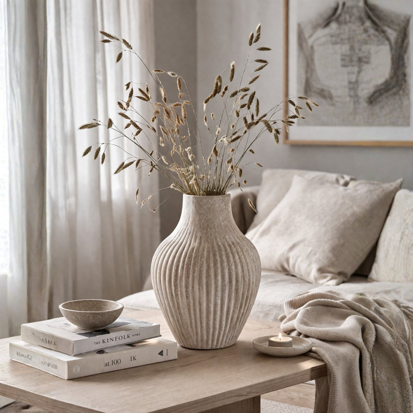 Stor Beige Vas 37 cm | Handgjord Keramik ATHENA Urna