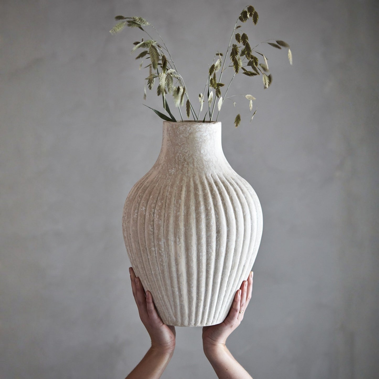 Stor Beige Vas 37 cm | Handgjord Keramik ATHENA Urna