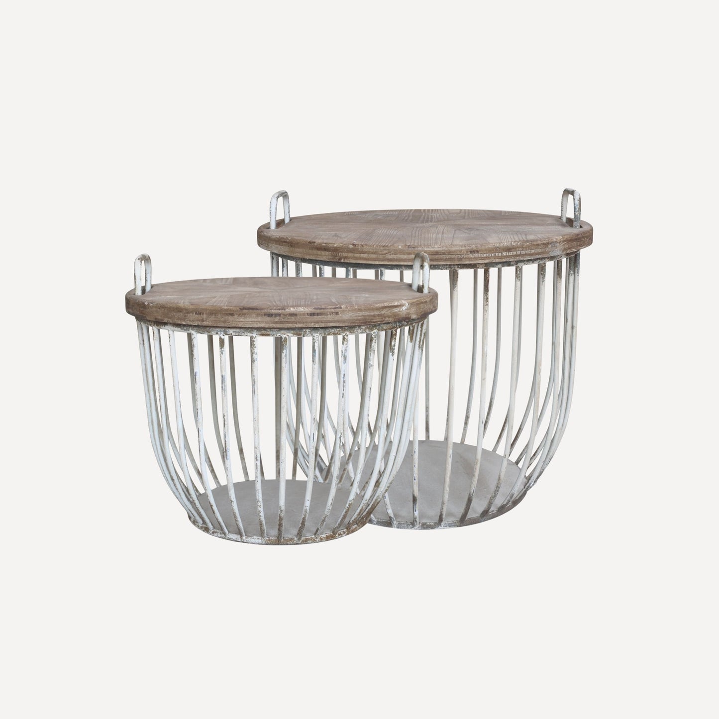 Chic Antique – Soffbord Set om 2 i Järn & Cypressträ (Vintage)