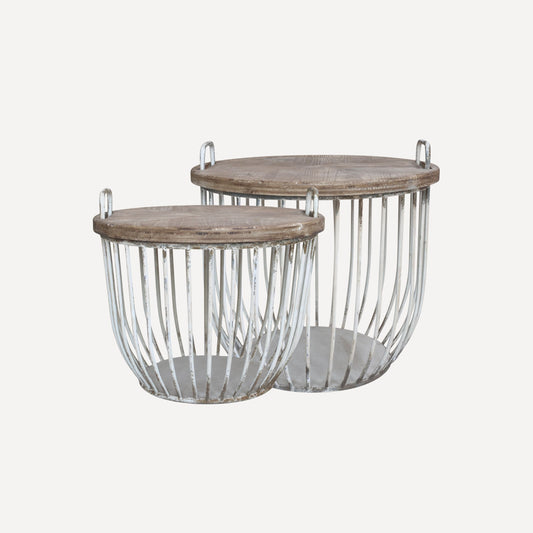 Chic Antique – Soffbord Set om 2 i Järn & Cypressträ (Vintage)