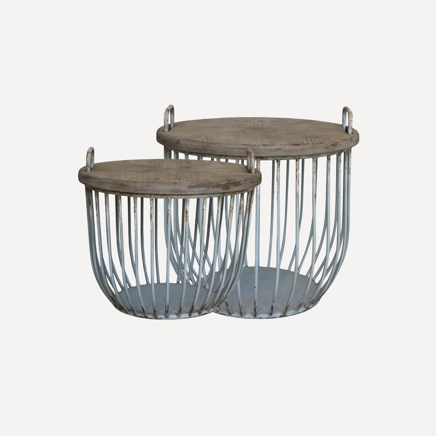 Chic Antique – Soffbord Set om 2 i Järn & Cypressträ (Vintage)