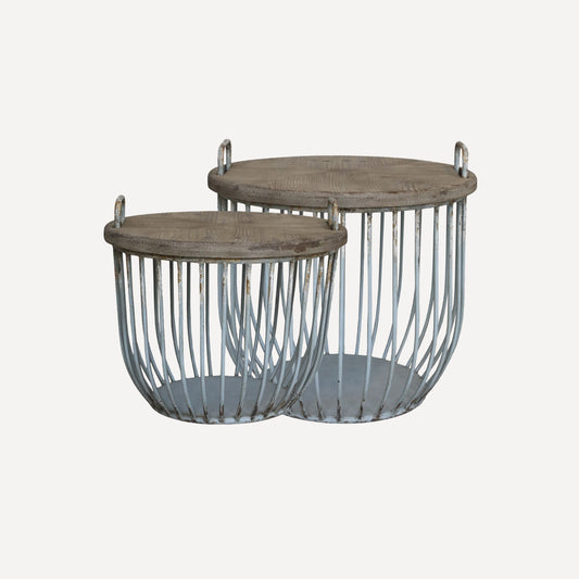 Chic Antique – Soffbord Set om 2 i Järn & Cypressträ (Vintage)