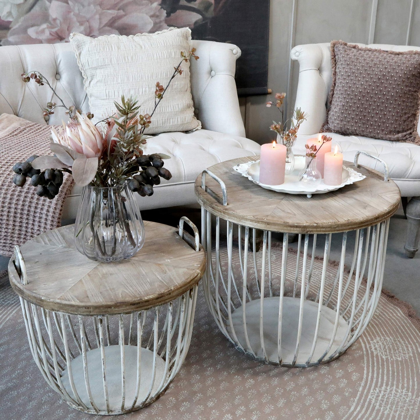 Chic Antique – Soffbord Set om 2 i Järn & Cypressträ (Vintage)