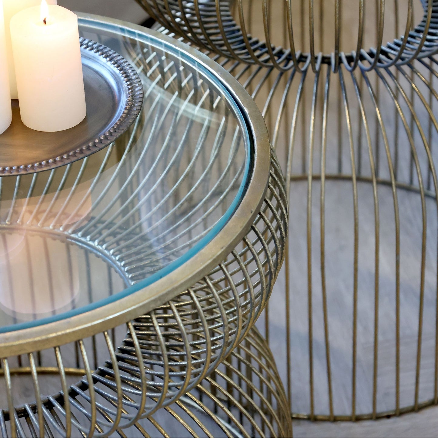 Chic Antique – sidobord i Järn & Glas (Rund, Vintage Svart)