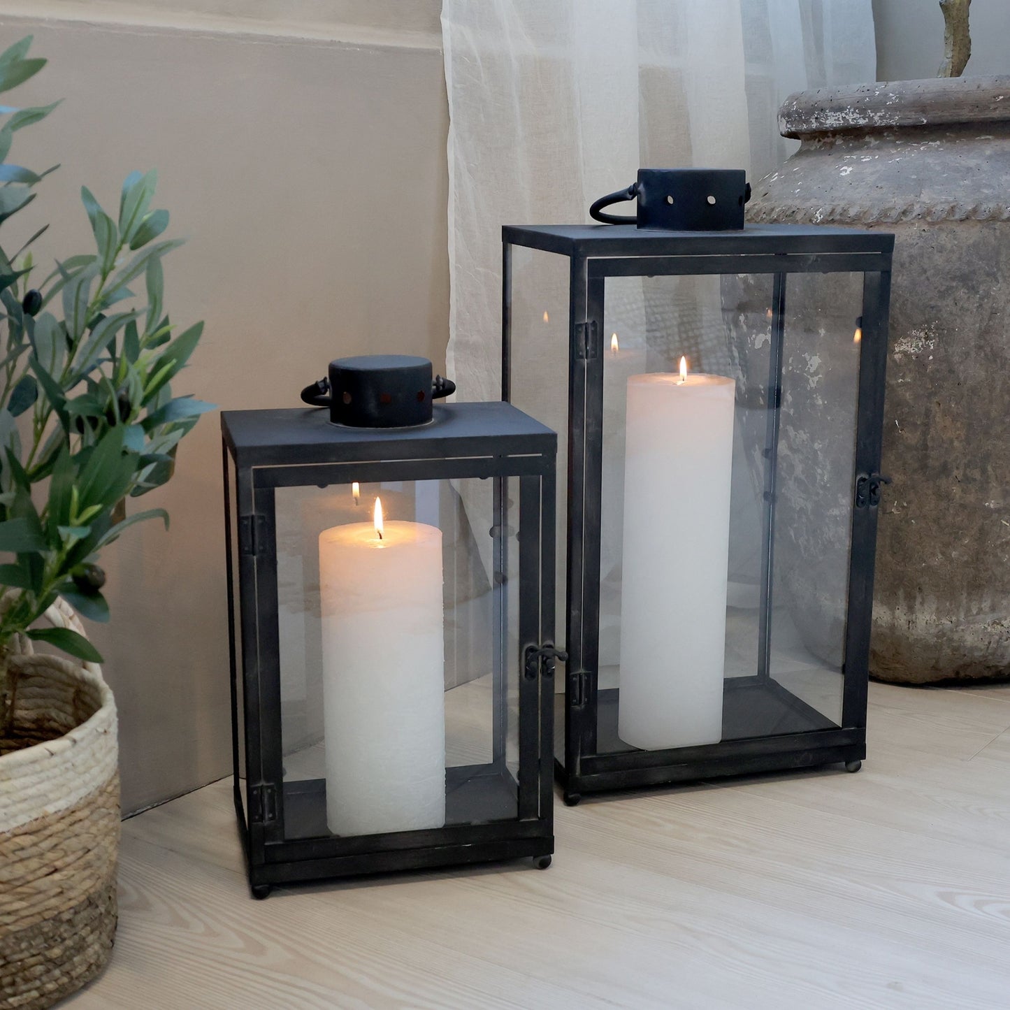 Chic Antique – Lanternor i Järn & Glas, Set om 2 (Vintage Svart)