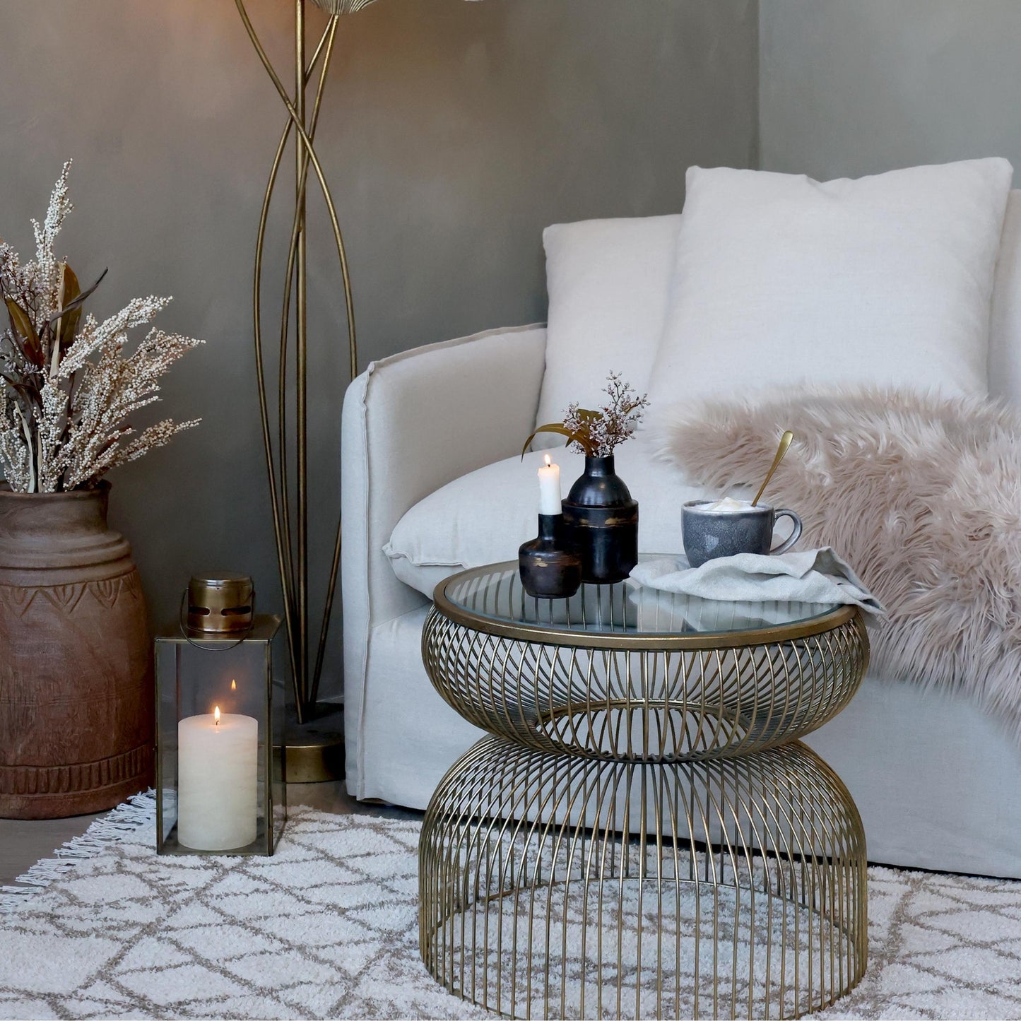 Chic Antique – sidobord i Järn & Glas (Rund, Vintage Svart)