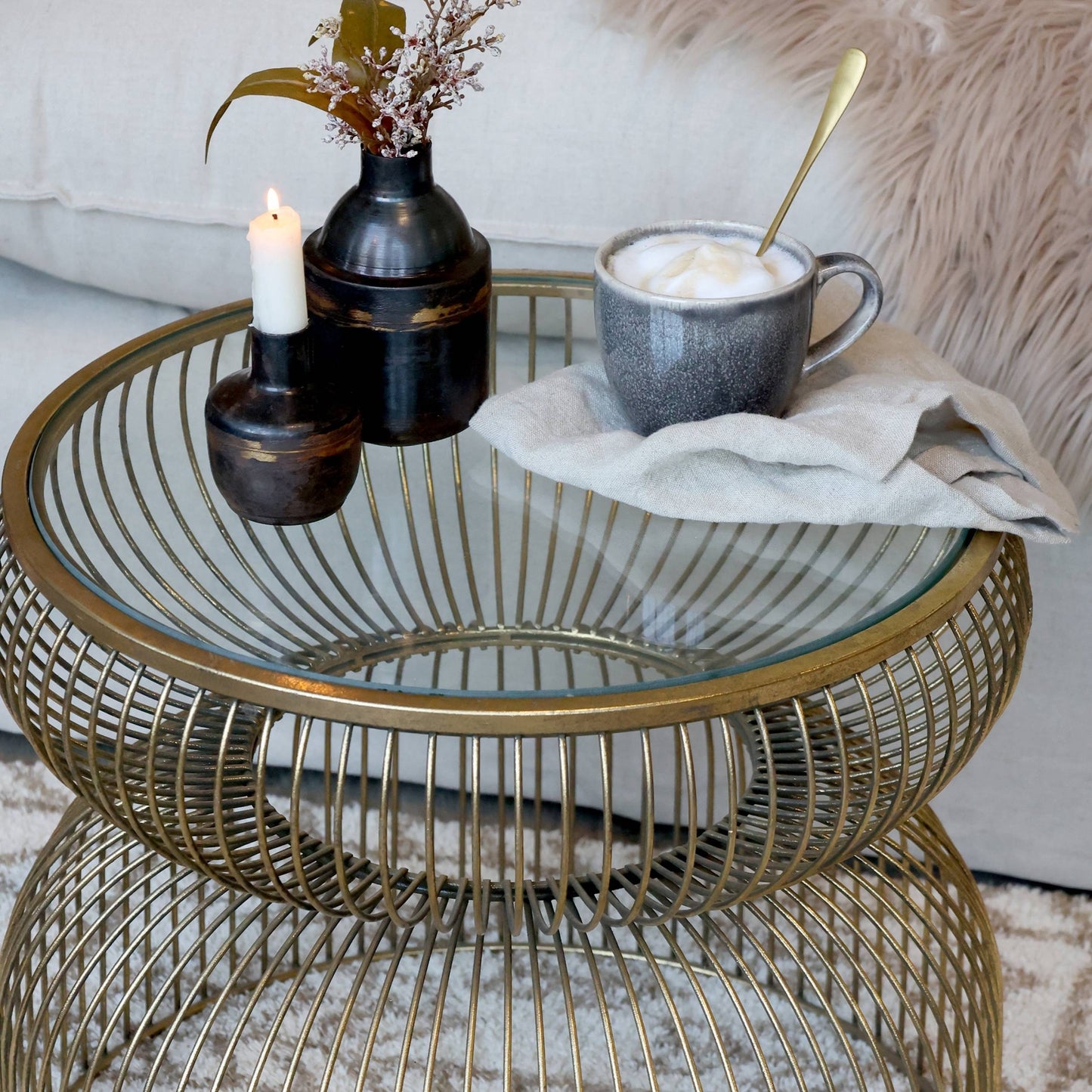 Chic Antique – sidobord i Järn & Glas (Rund, Vintage Svart)