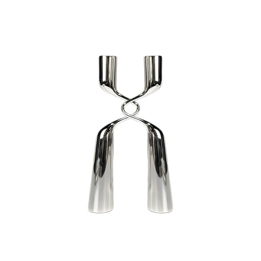 Ljusstake polerad metall 2 – Skulptural design 30x14cm